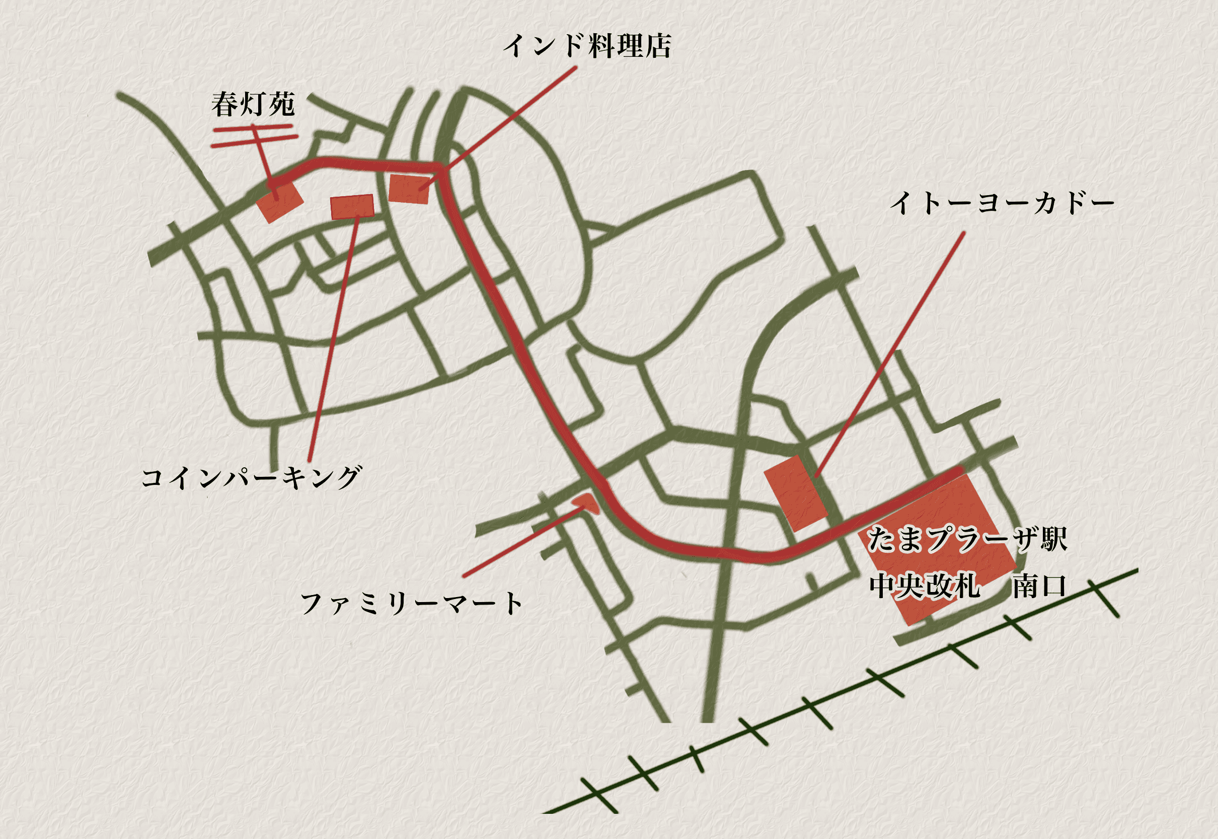 たまプラーザ駅から春灯苑までの徒歩ルートを示した地図